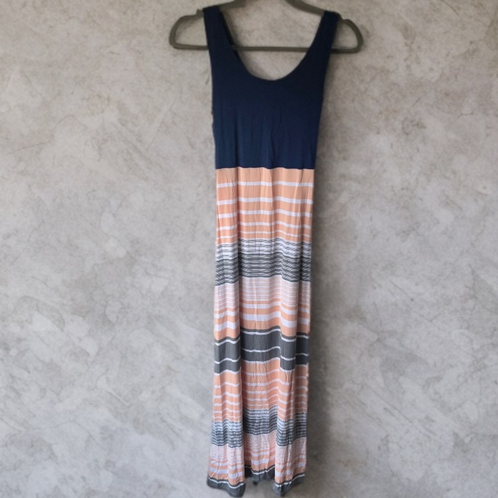 Market & Spruce Navy and Peach Striped Maxi Dress